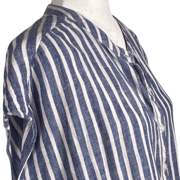 Rails Angelina Striped Smocked Tunic Dress Blue White Linen Blend Size Large - Picture 10 of 16